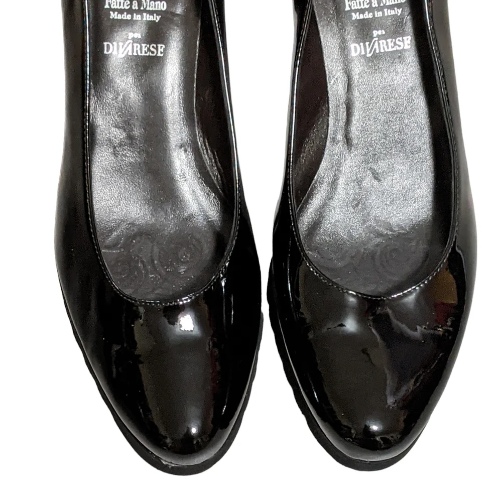 Luca Grossi black patent leather lug rubber platform heel loafer pump 40…